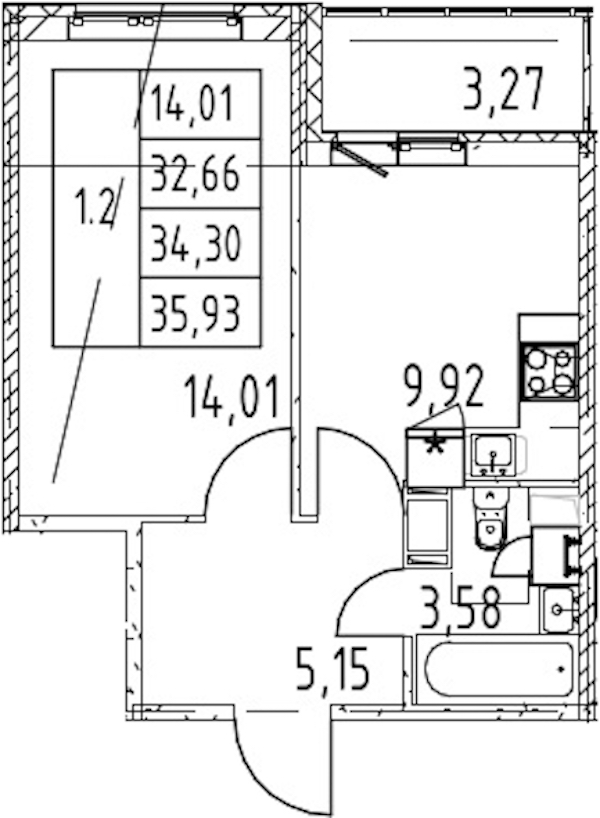 1-комнатная квартира 32.66 м², 7/12 эт., ЖК «Полис ЛАВрики»